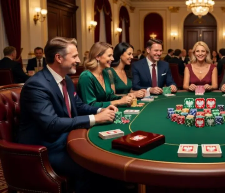 Elegancki stół pokerowy przygotowany jako atrakcja rozrywkowa na evencie