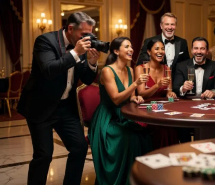 Fotograf wykonujący zdjęcia podczas ekskluzywnego wieczoru pokerowego