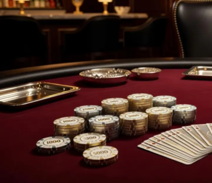 Elegancka aranżacja stołów do pokera z dekoracjami i oświetleniem